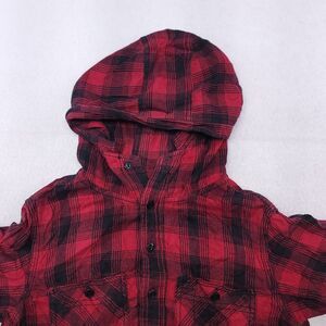 Black Chocoolate Casual Long Sleeve Button Up Hoodie Mens Size M Red Black Plaid